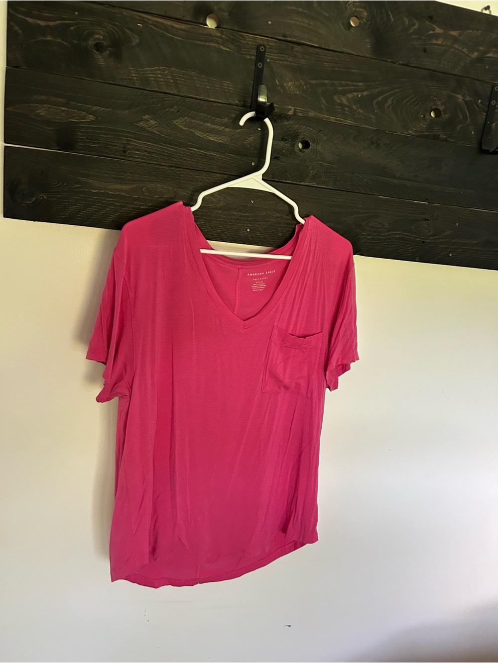 American Eagle Outfitters Hot Pink V-Neck Pocket Tee